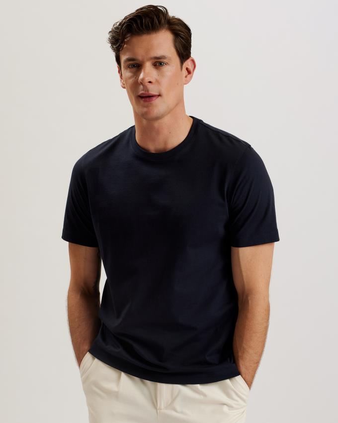 T-Shirt Ted Baker Short Sleeve Regular Fit Plain Bleu Marine Homme | IFI-12655029